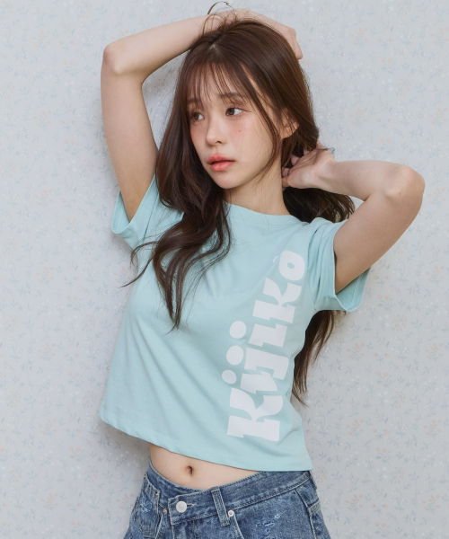 Ke406. kijiko big logo semi-crop tee mint