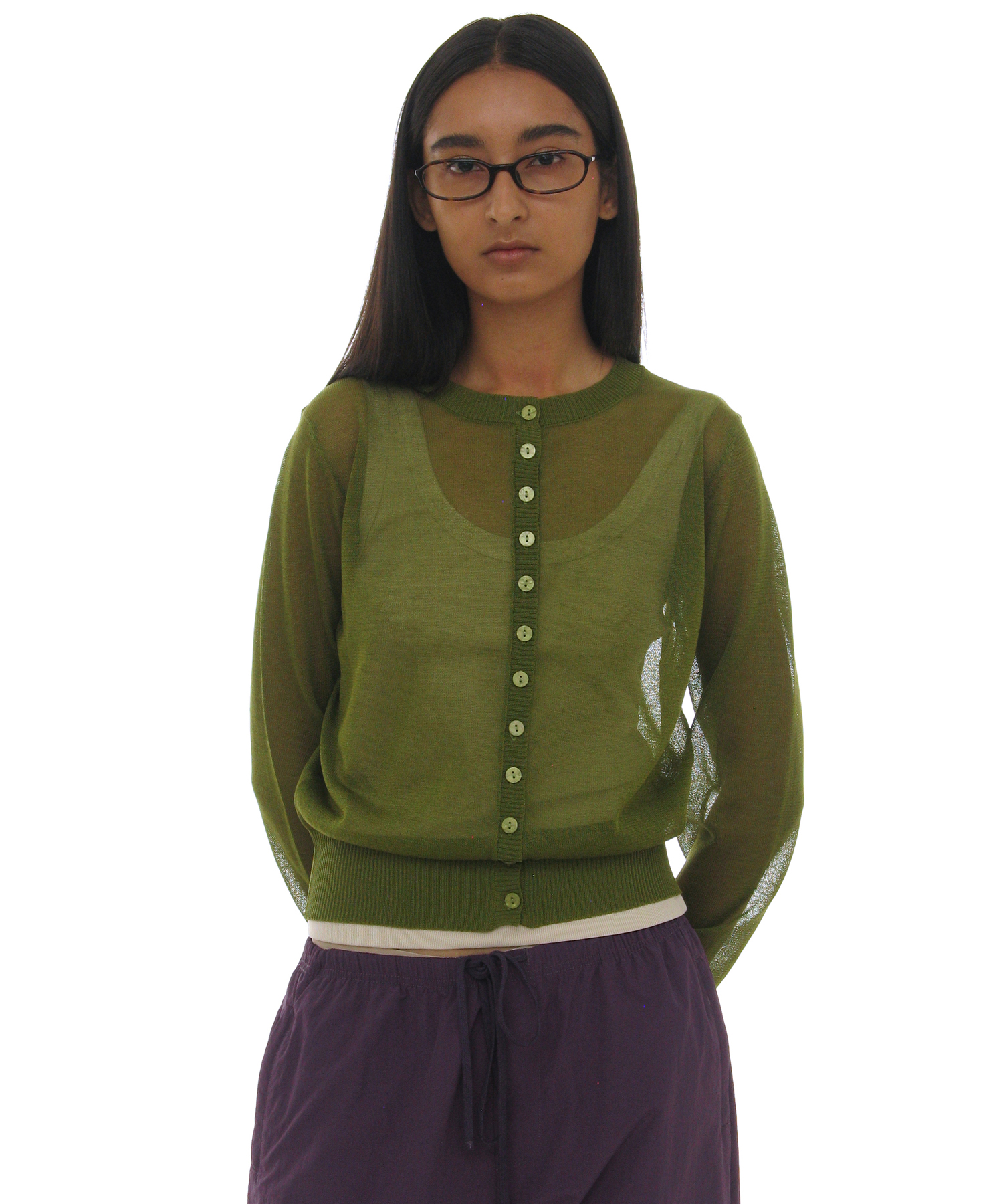 Pwc sheer two-face cardigan_olive