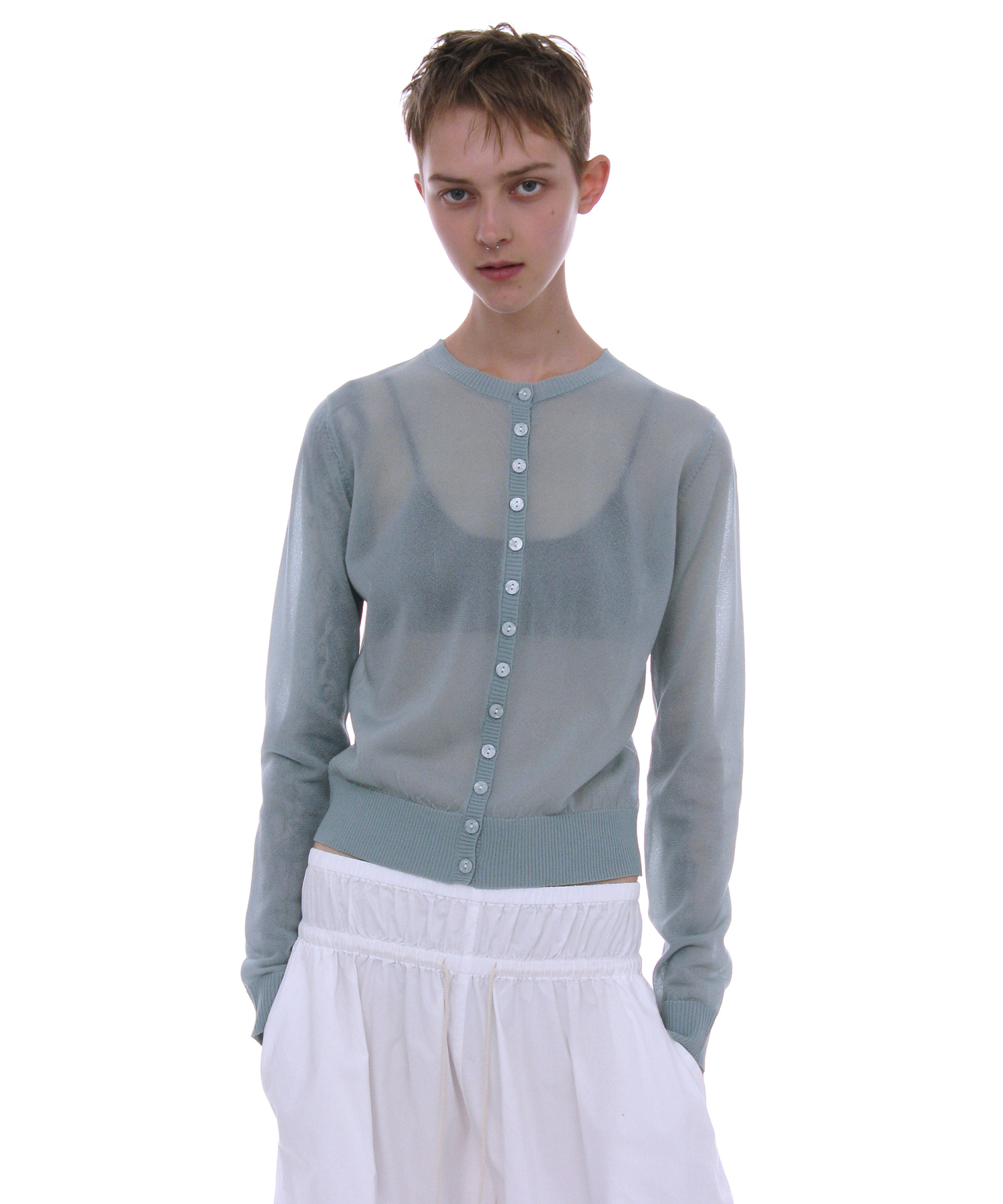 Pwc sheer two-face cardigan_мятный