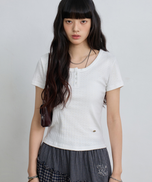 Футболка Eyelet Button Half_White