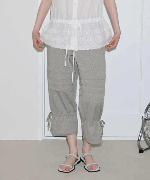 Eyelet ribbon pants (grey)