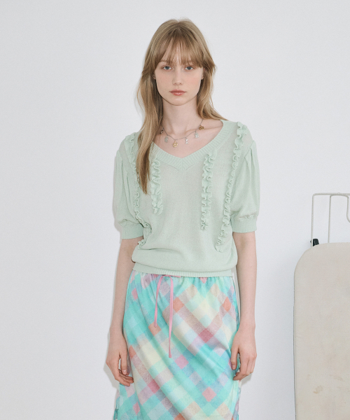 Puff ruffle knit pullover (mint)