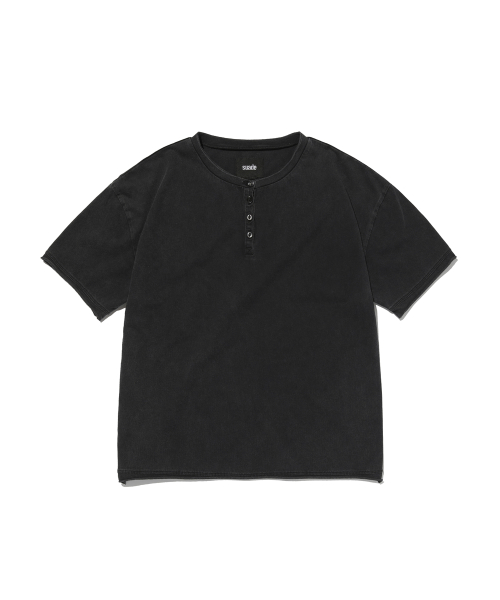 Washed henley neck tee [washing чёрный]