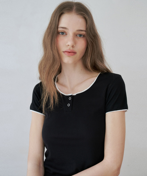 Glow lace henley neck t-рубашкаs (4color)