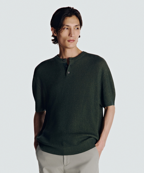 Вязаный хенли из льна 26SS Green