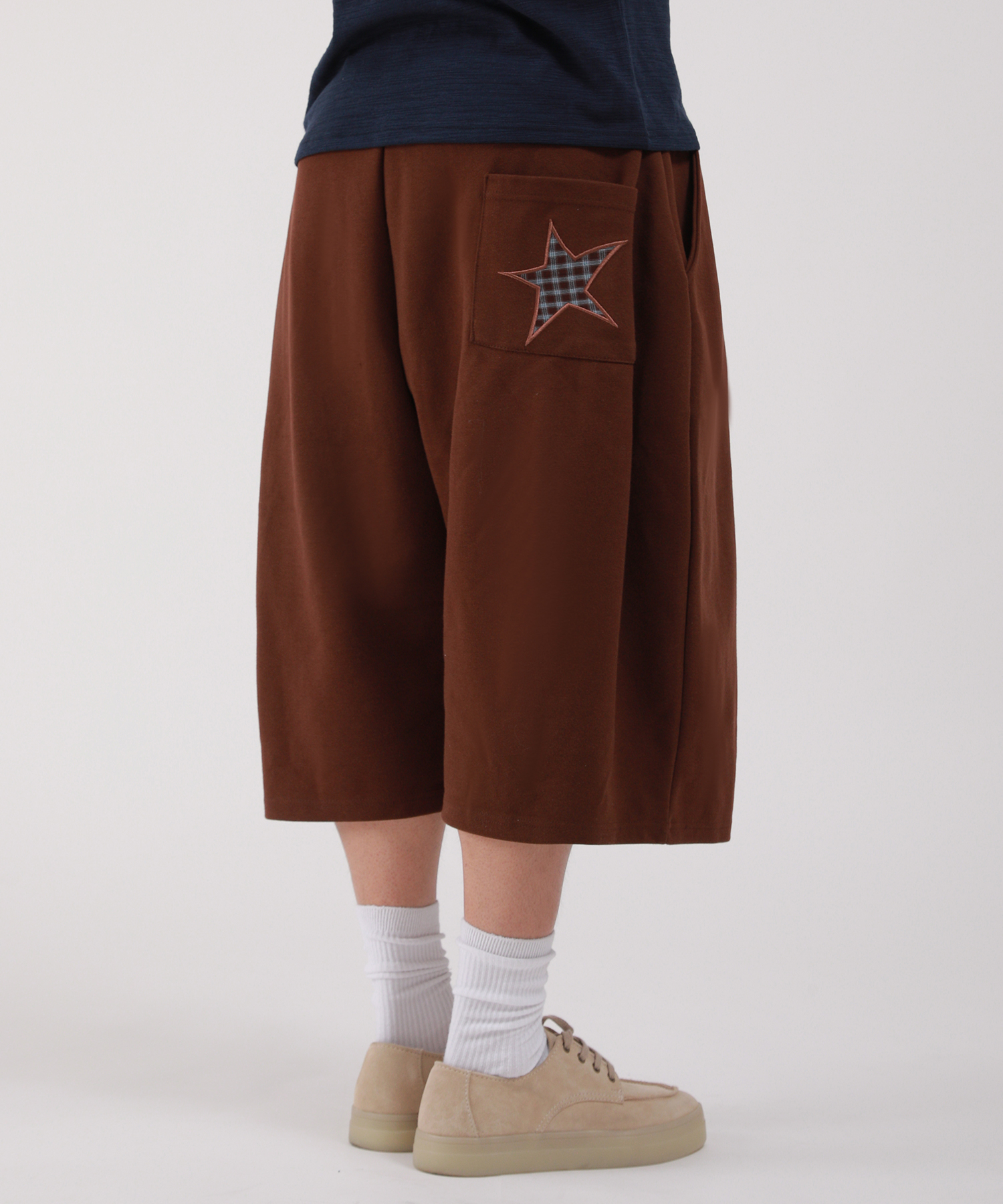 Широкие укороченные брюки Ugly Check Star_Brown