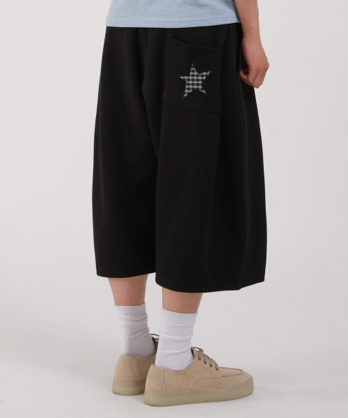 Широкие укороченные спортивные брюки Ugly Check Star_Black