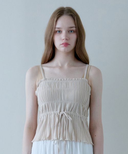 Wrinkle ribbon strap top_бежевый