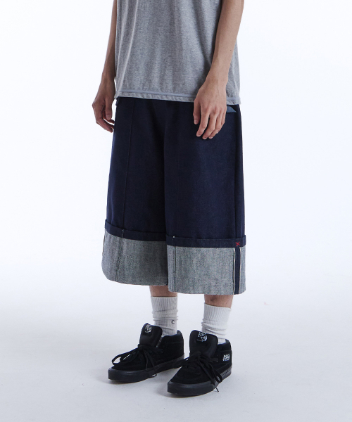 DD turn-up denim bermuda pants (INDIGO)