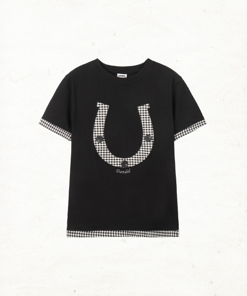 DD horseshoe check applique tee (BLACK)