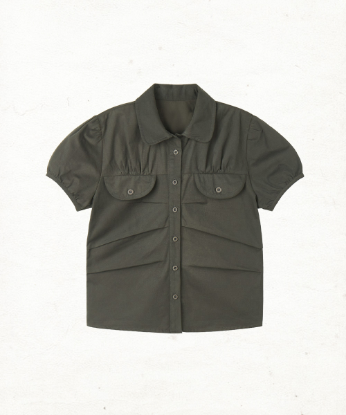 DD pleats round pocket blouse (CHARCOAL)