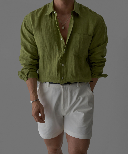 Чистая льняная рубашка Light Olive