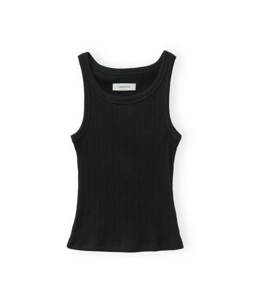 W Ribbed Sleeveless Top, Black