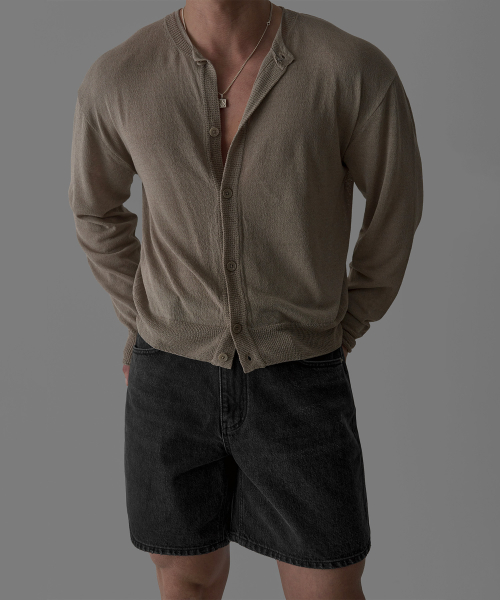 Укороченный кардиган Flax свободного кроя [Grey-Beige]