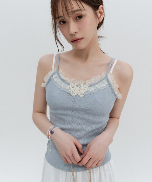 Кружевной топ без рукавов с бабочкой