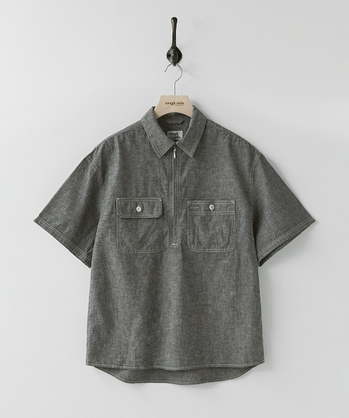 Chambray Half Zip Shirt Black Chambray