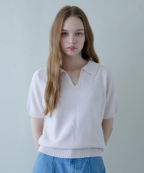HEAL SLIT COLLAR HALF KNIT_PINK