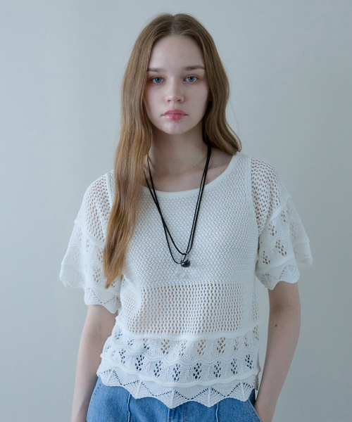 CROCHET WAVE LINE HALF KNIT_IVORY
