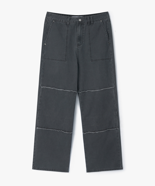 Свободные прямые брюки карго с необработанным краем WASHED CHARCOAL