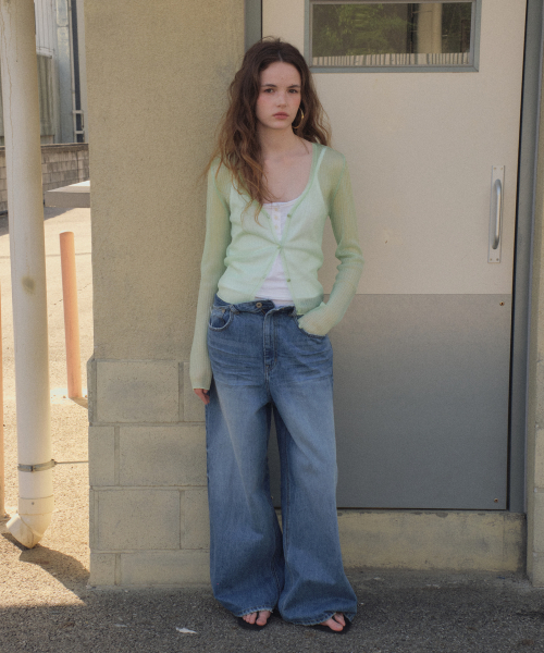 Washing Low Rise Wide Denim Pants_CTD430(Medium Blue)
