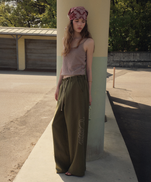 Signature Logo Linen Wide Pants_CTB574(Khaki)