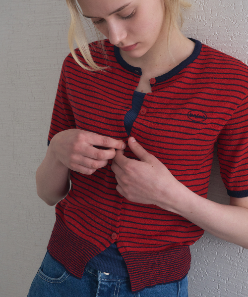 TIDE STRIPE HALF CARDIGAN 2COL_IVORYRED
