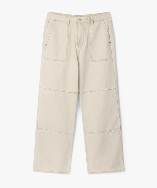 Свободные брюки карго WASHED BEIGE с необработанным краем