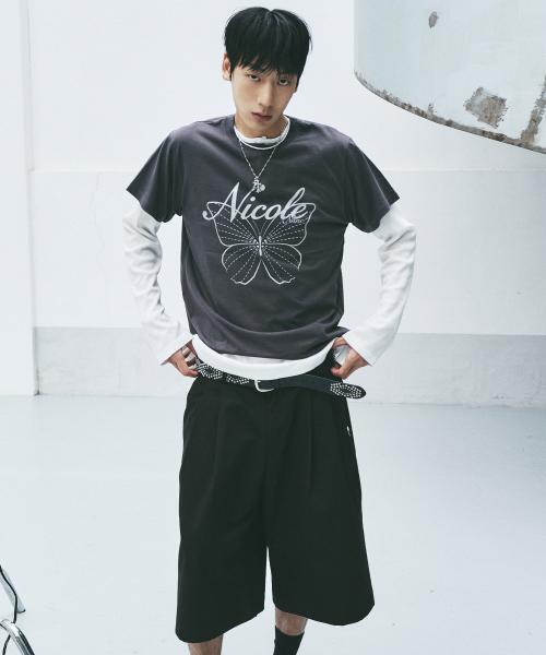 WIDE TWO-TUCK BERMUDA PANTS_BLACK