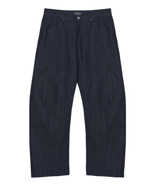 CURVED WIDE COTTON DENIM PANTS_BLUE