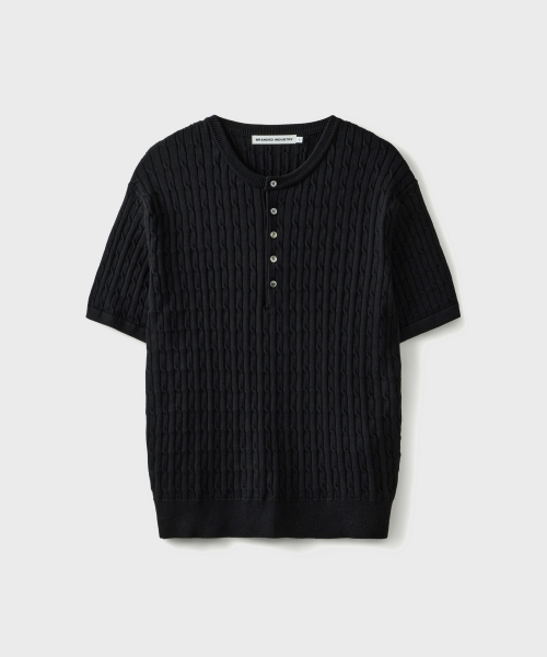 CABANA CABLE HENLEY NECK HALF KNIT [BLACK]