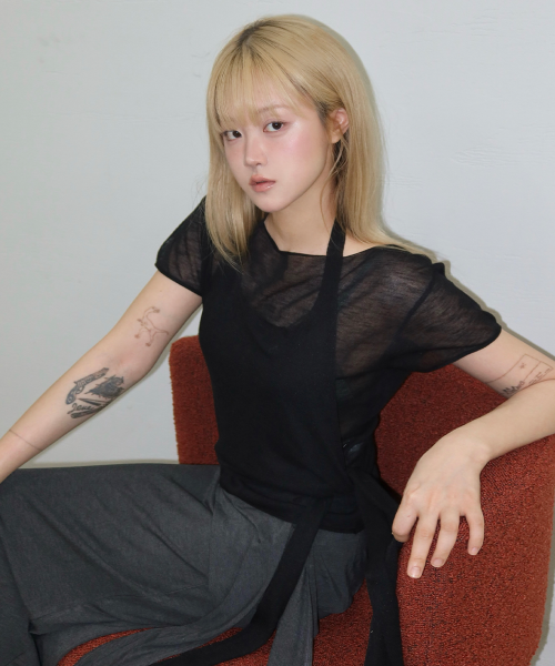 Прозрачный трикотажный комплект с бретелью-петлей [BLACK] / GF2LKP534