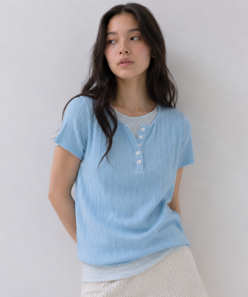 Мягкая слоистая футболка хенли Light Blue