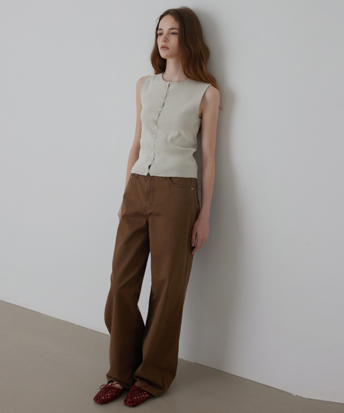 Vintage Washed Straight-Leg Jeans_Brown_2colors