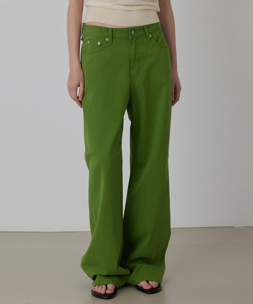 Vintage Washed Straight-Leg Jeans_Green_2colors