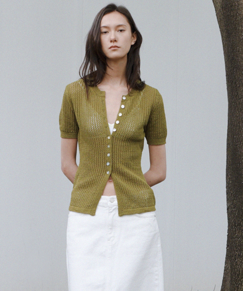 Crochet Mesh Slit Button Cardigan_3colors