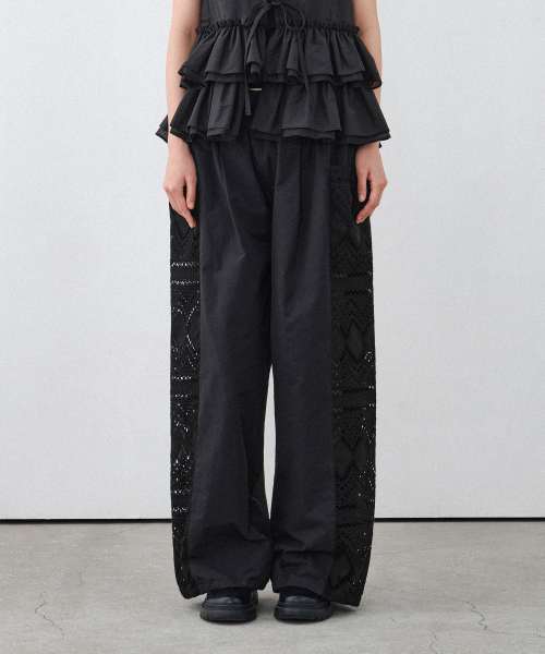 Женские широкие брюки с люверсами (BLACK)
