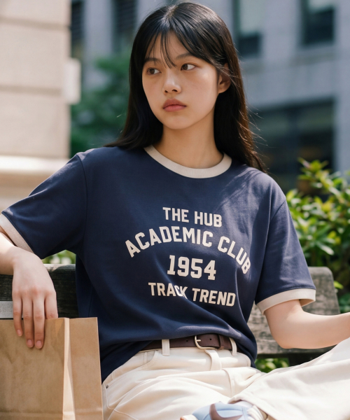Post Lettering Short Sleeve Navy JIST2706