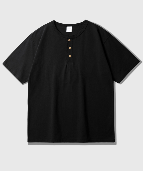 Round Henry Neck Short Sleeve Black KJST2707