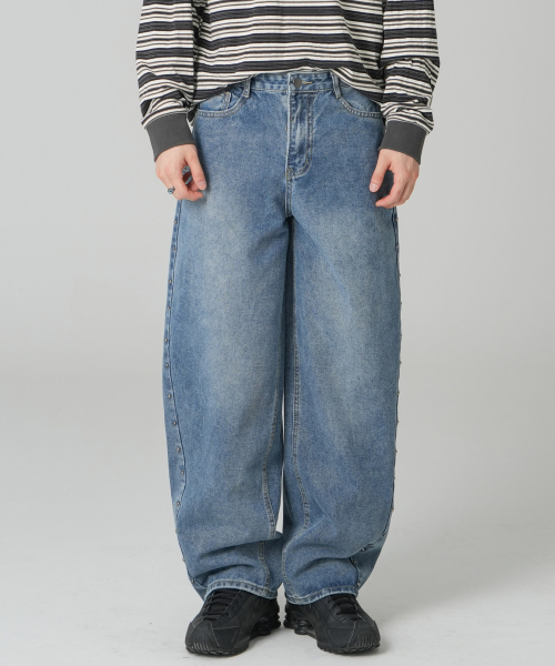 Джинсы UNISEX Colmar с заклепками, баллоны вайд-фит [Dark Blue]