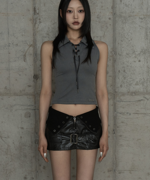 Halter Back Circle Corset Collar Sleeve (Dark Gray)