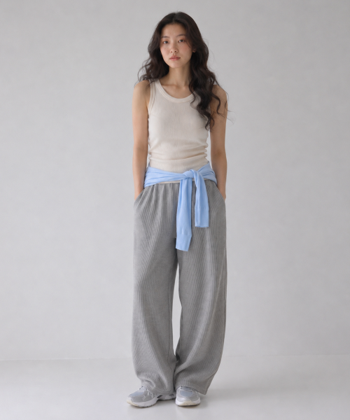 Мягкие вафельные брюки с изогнутым поясом Melange Grey