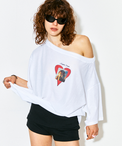 No Love Off Shoulder Lace Tee White