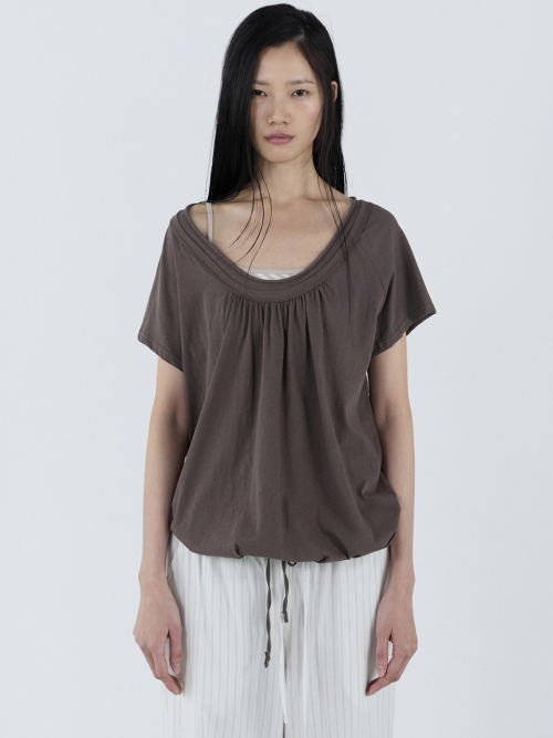 MUSINSA | CERRIC Round Drawstring Hem Top _ Brown