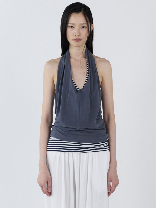 Drape Halter Neck Sleeveless _ Navy