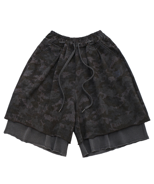VINTAGE CAMO LAYERED 1/2 PANTS (Charcoal)