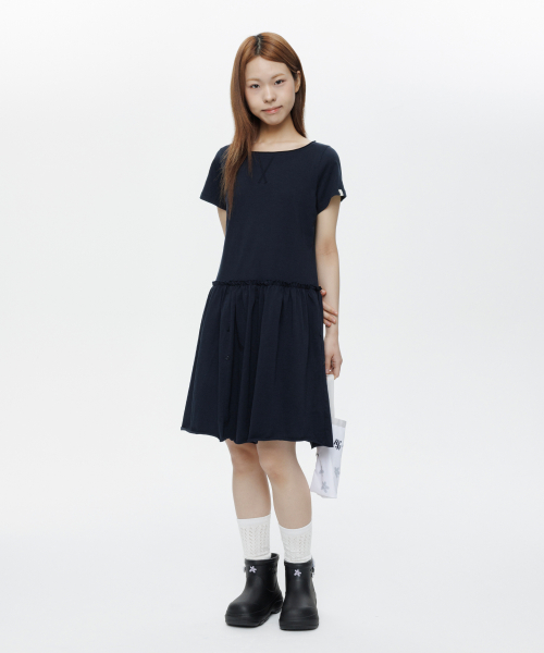 오헤시오 JERSEY FRILL DRESS, NAVY