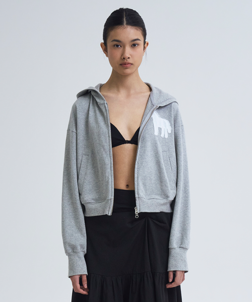 Horse Appliqué Zip Hoodie, Grey