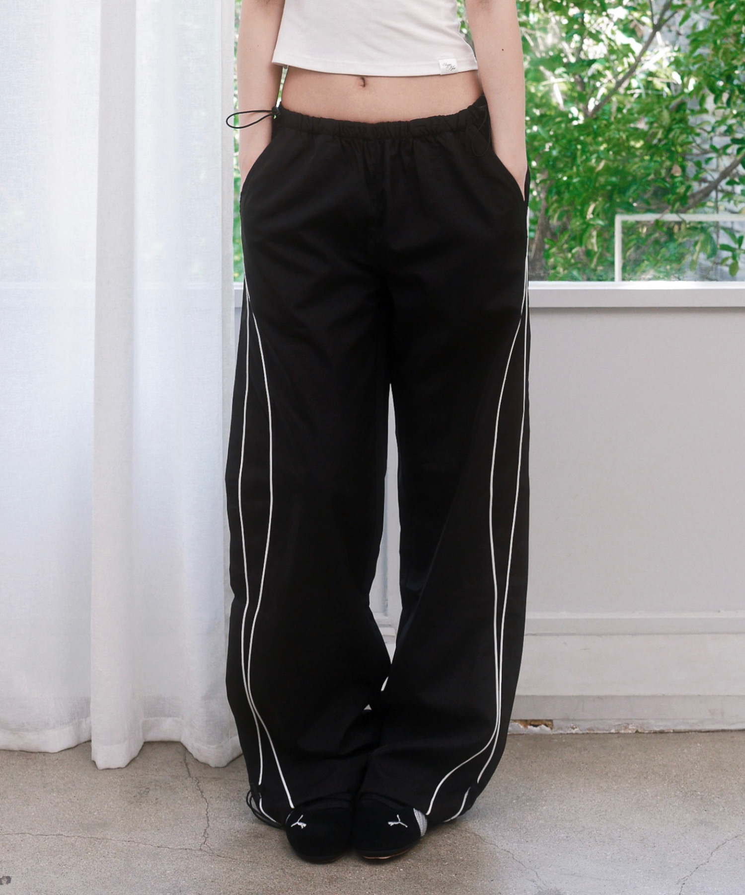 Pipe side line track pants - BLACK