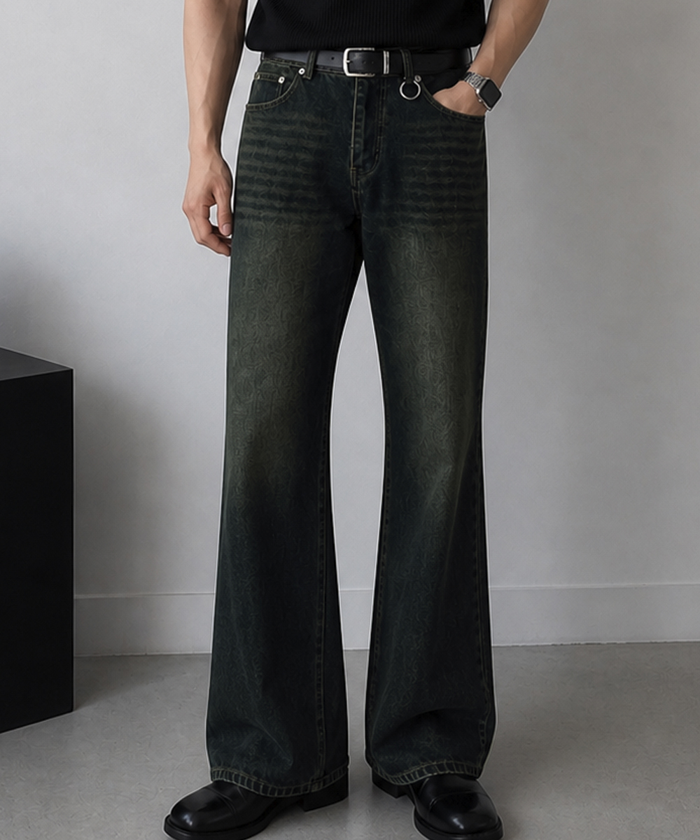 Essential CatWashing Flare Wide Denim Pants [Deep Blue]