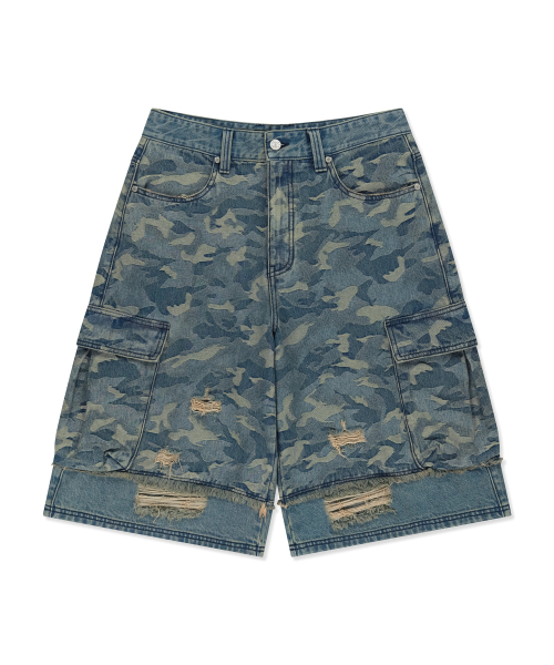 JACQUARD CAMO CARGO SHORTS - BLUE